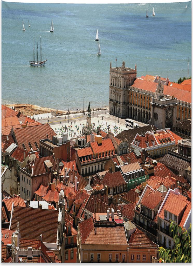 Abakuhaus Bunt Wandteppich, Nostalgische Stadt Lissabon aus Weiches Mikrofaser Stoff Kein Verblassen Klare Farben Waschbar, 110 x 150 cm, Mehrfarbig