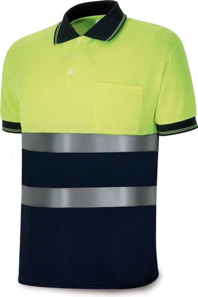 Neongelbes/Marineblaues Polo, Kurzarm, Hochsichtbarkeit, Größe L