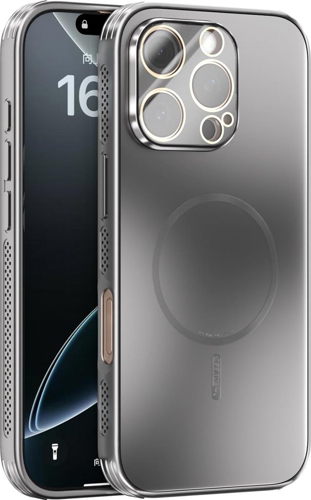 Matte PC TPU Hülle für iPhone 16 Pro Magnetische Handyhülle mit Linsenabdeckung und Wärmeableitung Stoßstange Grau