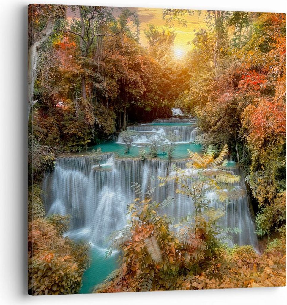 Bild auf Leinwand - Leinwandbild - Park Wasserfall Wasser - 40x40cm - Wand Bild - Wanddeko - Leinwanddruck - Bilder - Kunstdruck - Wanddekoration -...