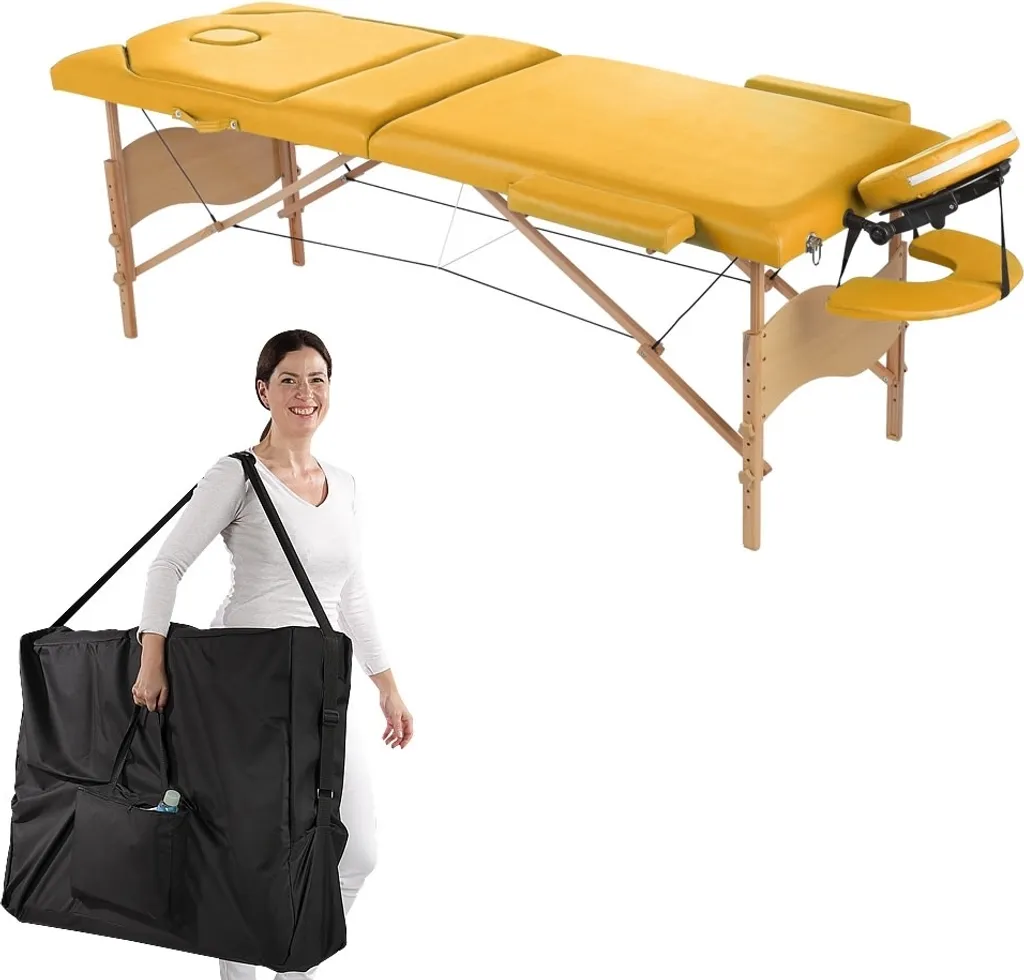 Lettino Massaggio Professionale in Legno Giallo 3 Zone Comodo