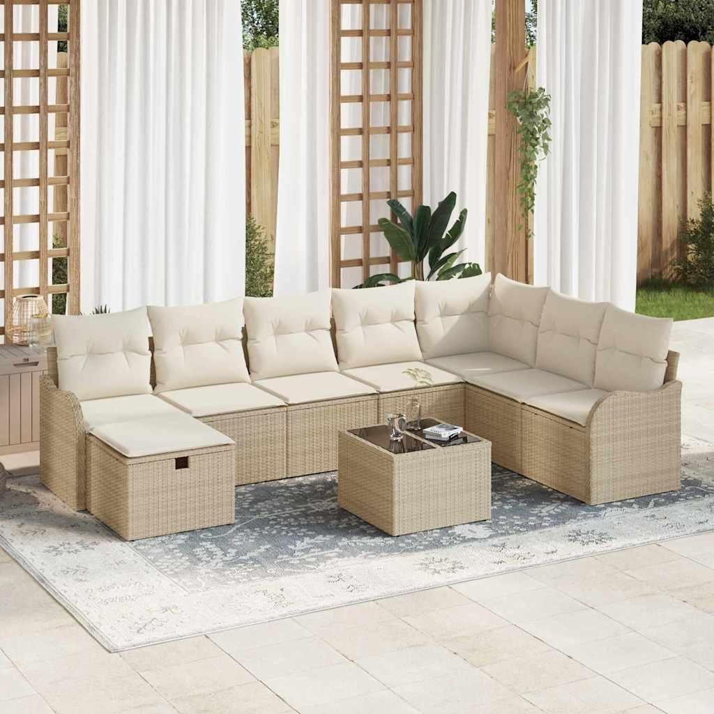 Maison Exclusive - Garten-Sofa-Set mit Kissen mit Speicher 9 pcs Beige Poly Rattan