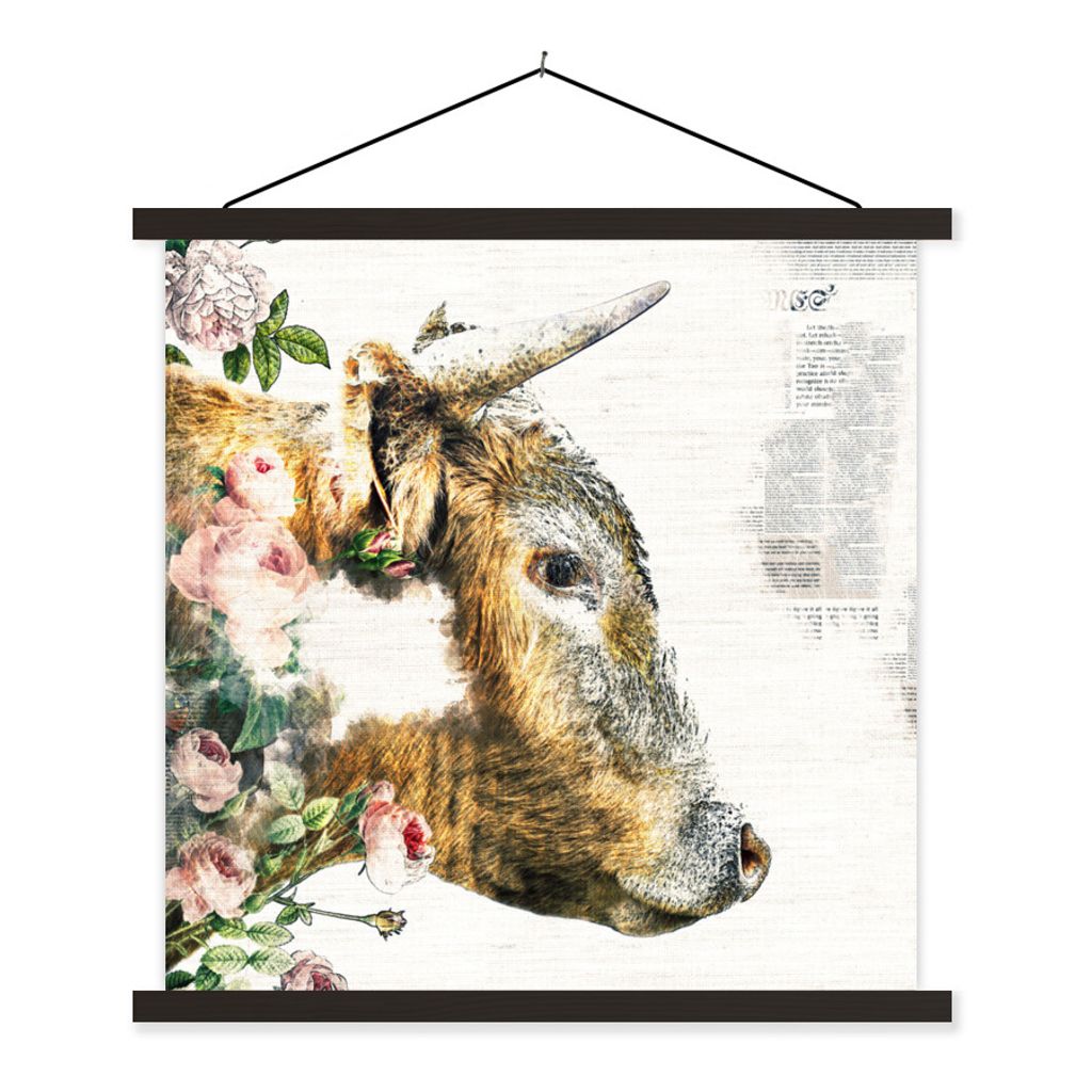 MuchoWow Textilposter Schottischer Highlander - Goldener Highlander 40x40 cm mit schwarzem Rahmen - Fotos