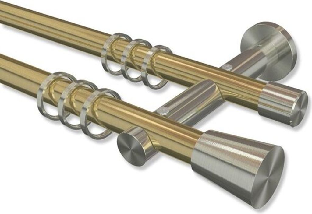 Interdeco Gardinenstange, Vorhangstange Messing-Optik / Edelstahl-Optik Modell Platon Sitra, 20 mm Ø 2-läufig, 160 cm