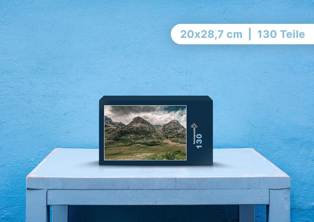 hansepuzzle 100667 - Berglandschaft Puzzle, 130 Teile, Natur, 28,7 x 20,0cm mit hochwertiger Aufbewahrung, Kartonbox und wiederverschließbarem Beutel