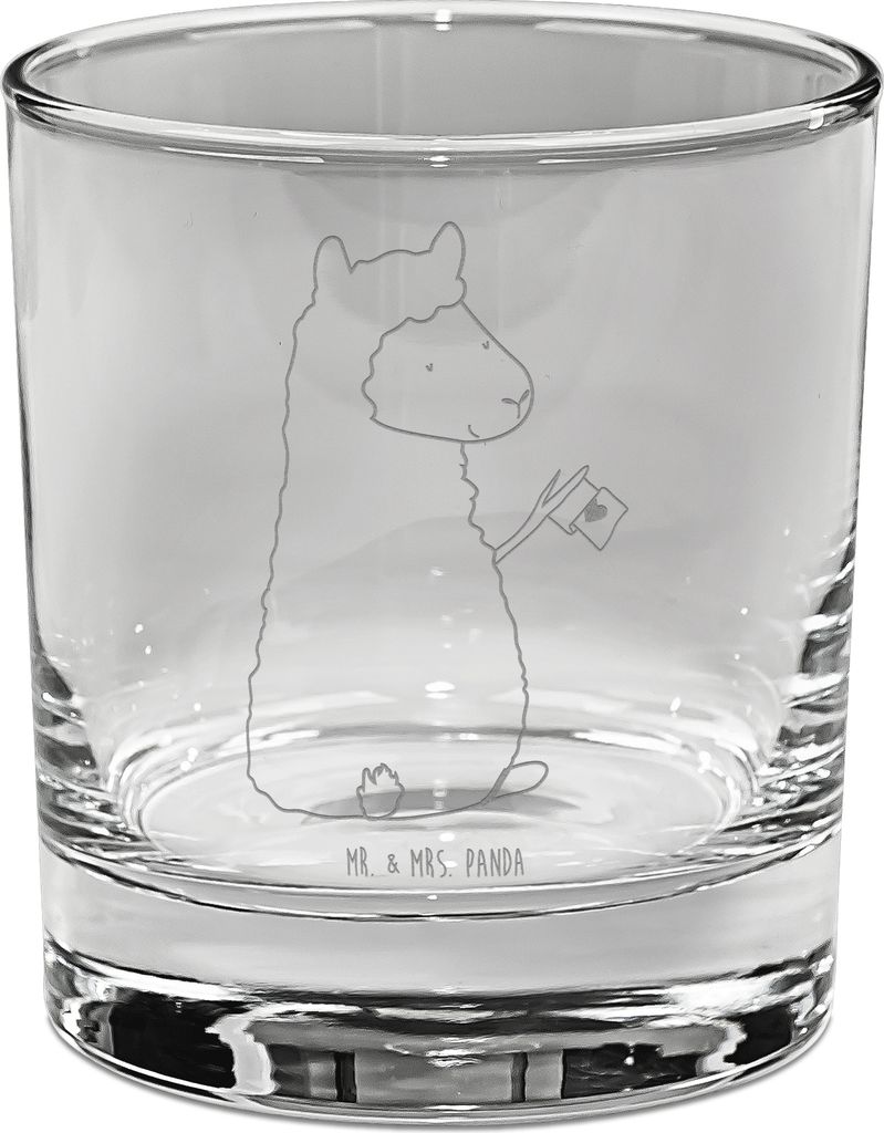Mr. & Mrs. Panda Tumbler Alpaka Fahne - Transparent - Geschenk, Whiskyglas, Rocks Glas, Liebe, Old Fashioned, Lama, Alpakas, Lamas, Bourbon