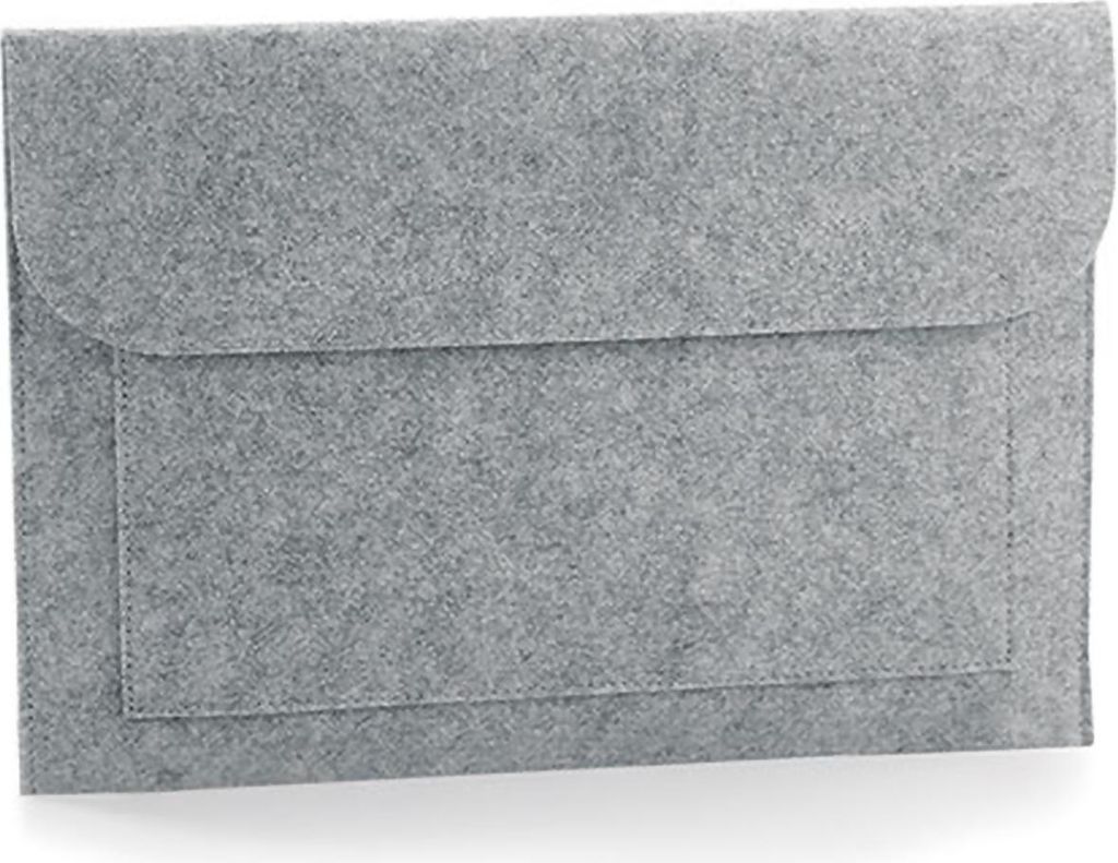 A gray felt laptop or document slip is shown flat against a white background.