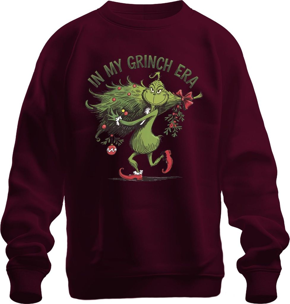 In My Grinch Era Weihnachten lustig Geschenk Weihnachtsbaum Retro Uni Sweatshirt Pullover, Burgundy, XL
