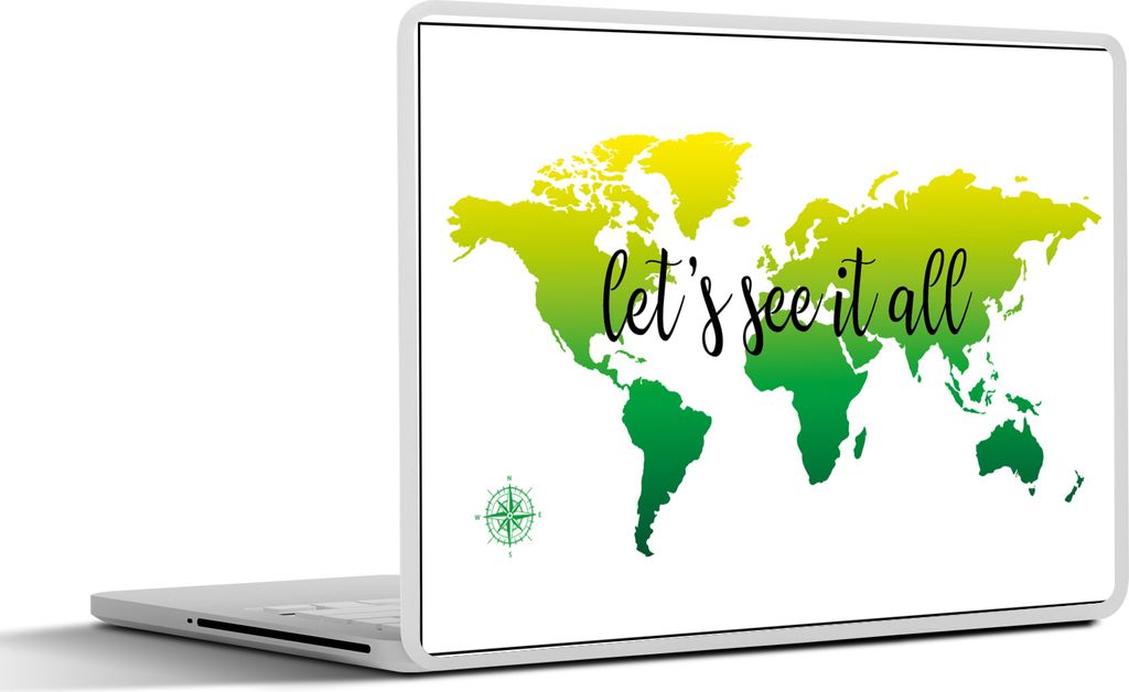 MuchoWow Laptop Aufkleber Sticker Cover Weltkarte - Grün - Kompass 40x30 cm - Laptop Dekoration - Selbstklebend