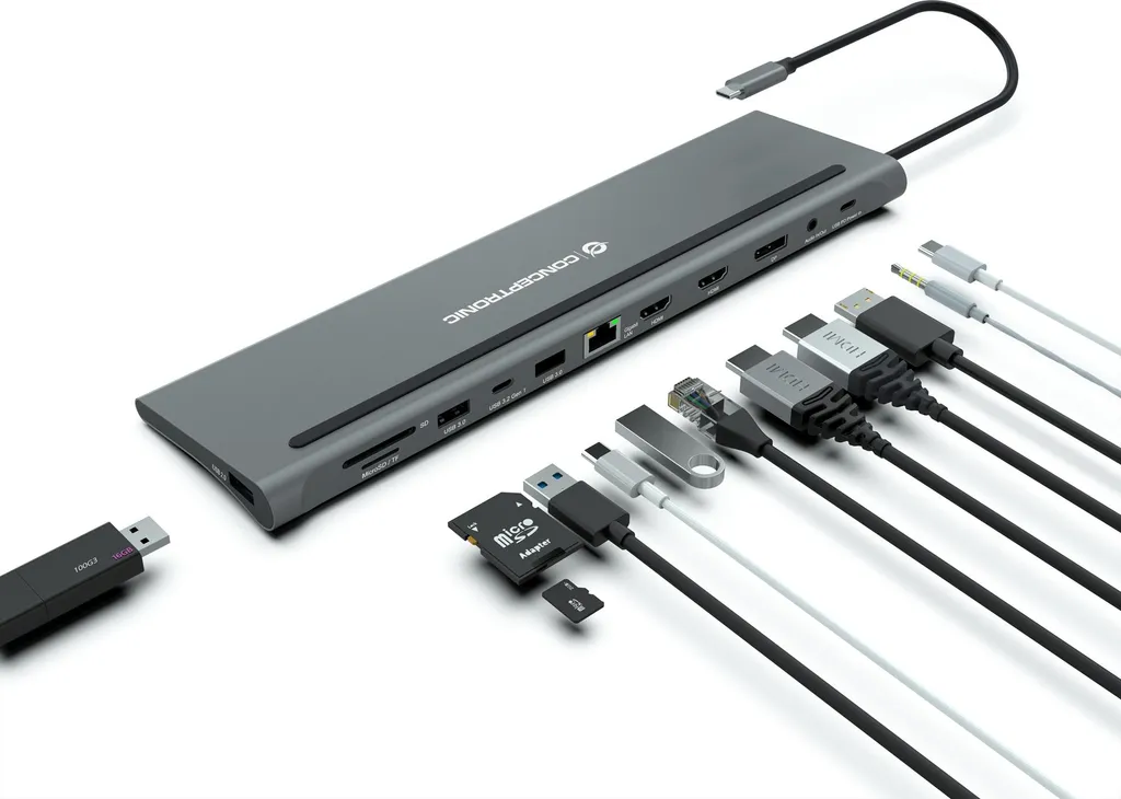 CONCEPTRONIC Dock USB-C vers HDMI DP GbE USB 3.0 PD 0.18m Gris Sidéral - 5