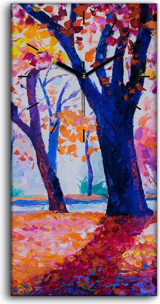 Wanduhr Uhr Wandbild Leinwand 30x60 Herbstfarben im Park moderne Kunst - schwarze Hände