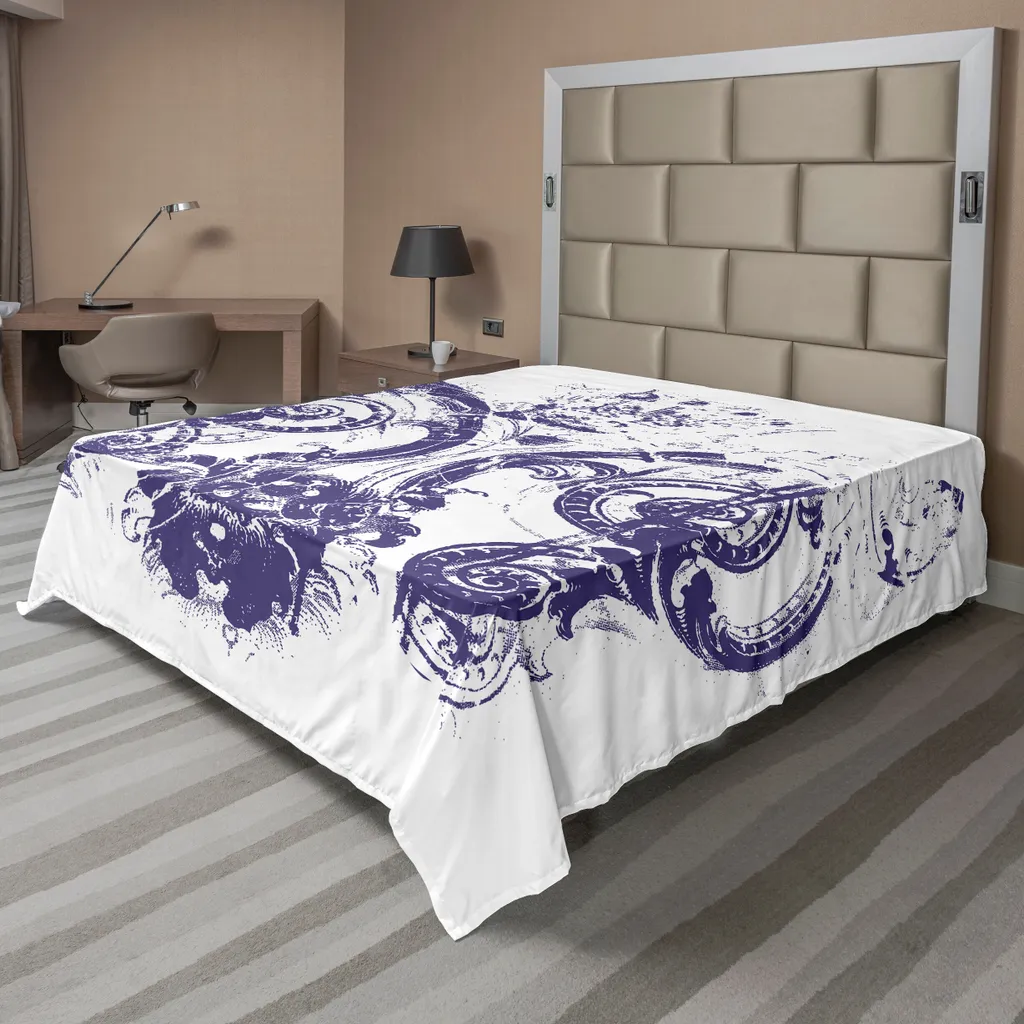 Drap plat décoratif motif Lys Victorien, textile doux violet, 275x260 cm