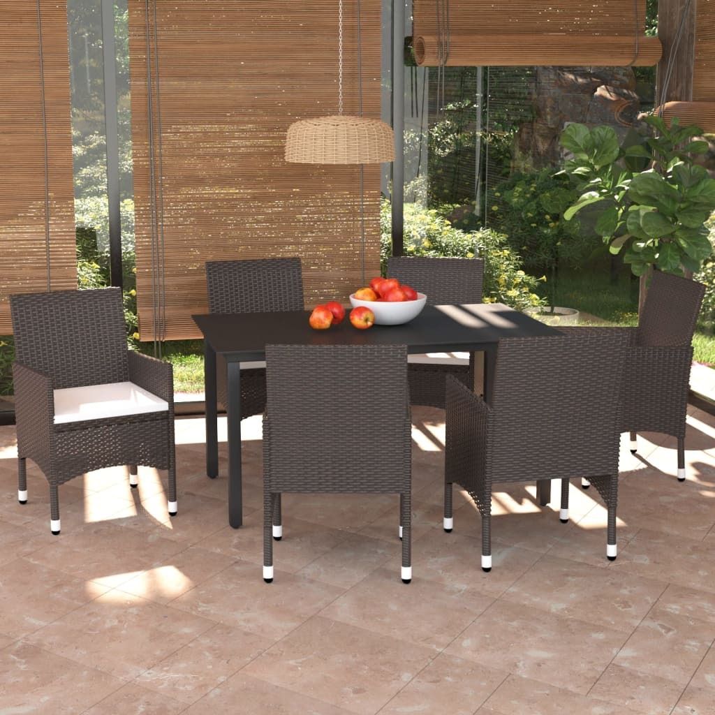 The Living Store 7-tlg. Garten-Essgruppe mit Kissen Poly Rattan Braun