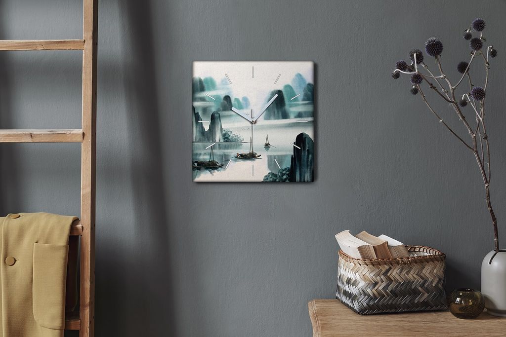 Coloray Hodiny Unikátní 30x30 cm Tiché hodiny Pro obývací pokoj a kuchyň Nástěnné hodiny Plátno Bílé ručičky hodin - Čínské lodě