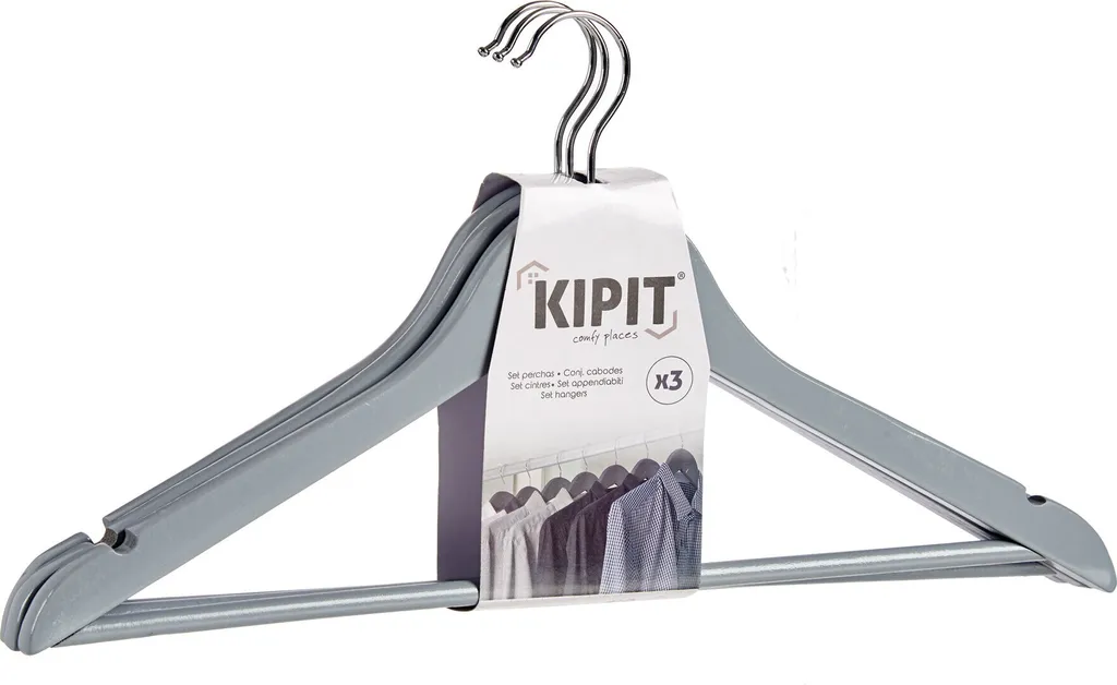 Cintres en bois gris pour organiser votre dressing - Pack de 3 pièces