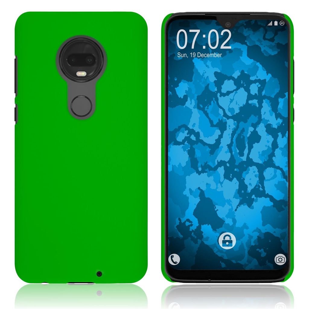 PhoneNatic Case kompatibel mit Motorola Moto G7 - Hülle grün gummiert Hard-case + 2 Schutzfolien