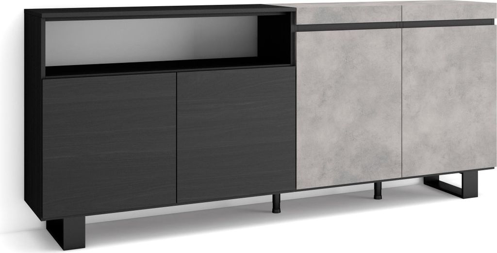 Sideboard, Highboard, 200x87x35cm, 4 Türen, Industriedesign, Zementgrau