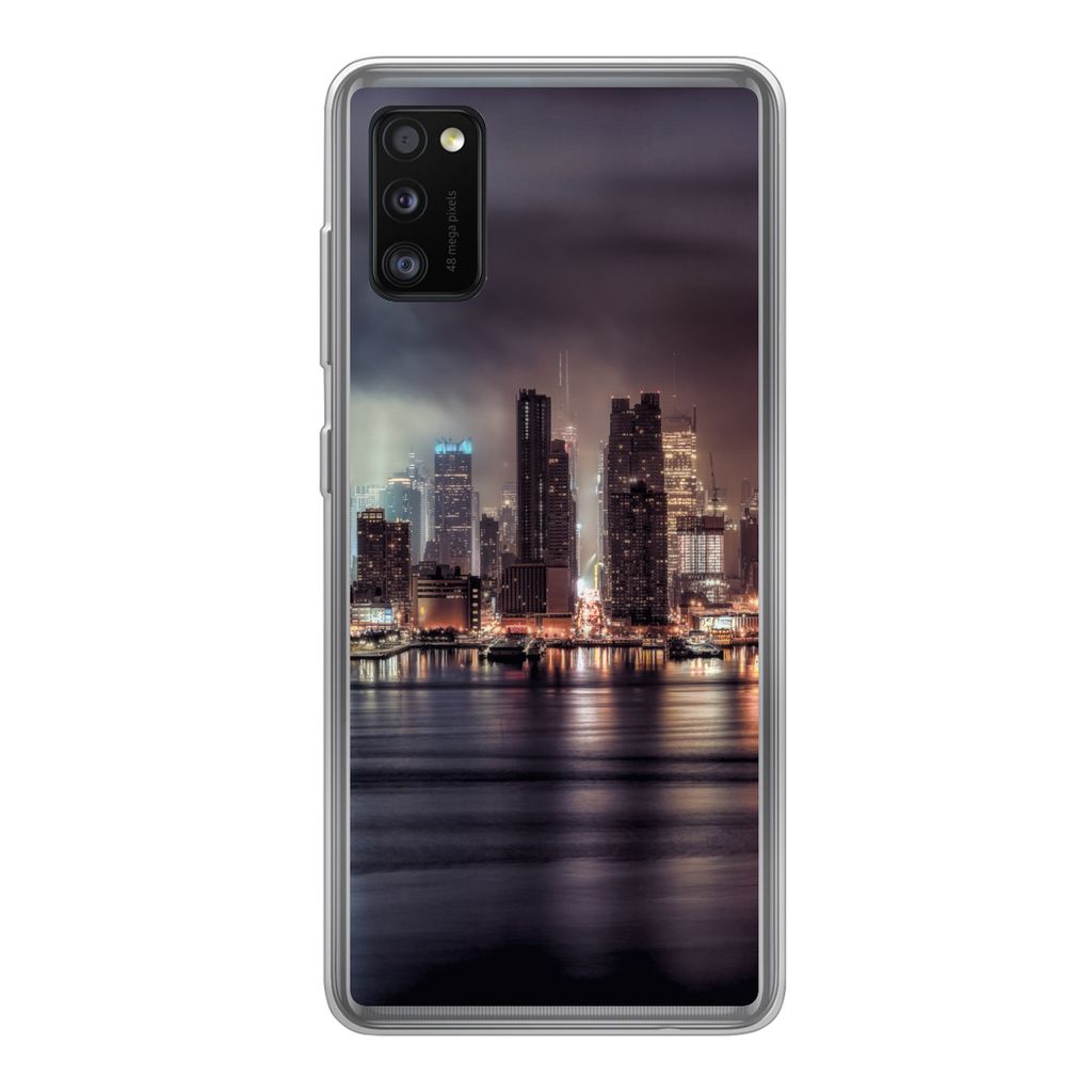 MuchoWow Handyhülle Schutzhülle Hülle für Samsung Galaxy A41 New York - Sturm - Skyline Silikon Softcase Handy Hülle - Mobiltelefon