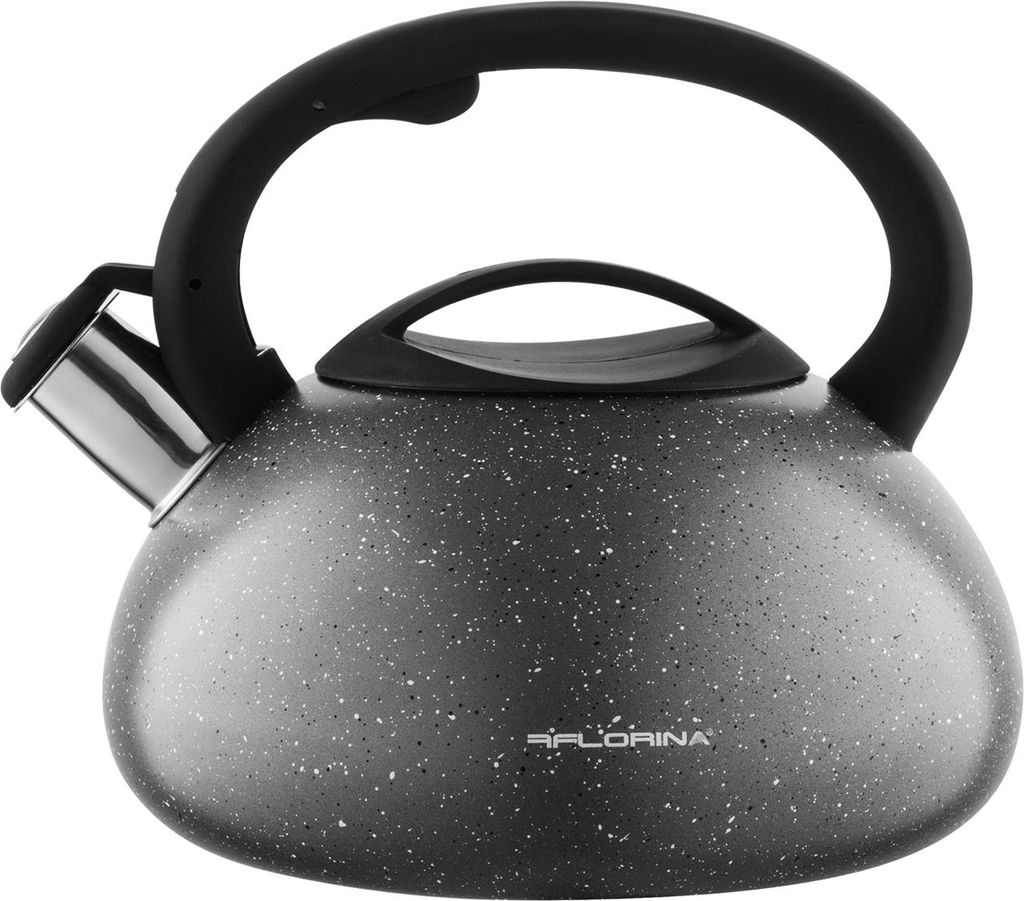 FLORINA Wasserkessel (2,5 l) I Edelstahl Teekessel LAVA I Flötenkessel mit Silikongriff I Automatischer Pfiff I Wasserkocher für Induktionsherd, ...