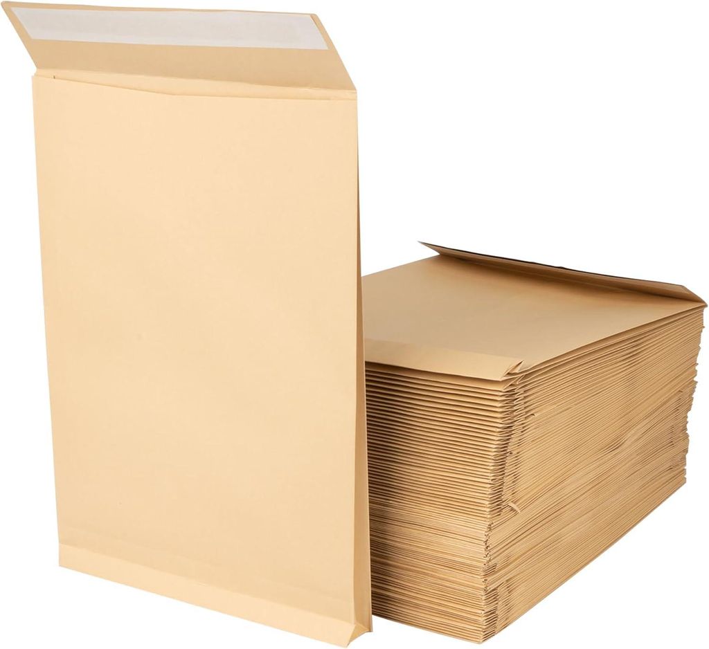 25 Stück - E4 Faltentasche mit 4 cm Bodenfalte - 140 g/m² Materialstärke - Haftklebestreifen - Versandkuvert - Verpackung - braune Versandtasche