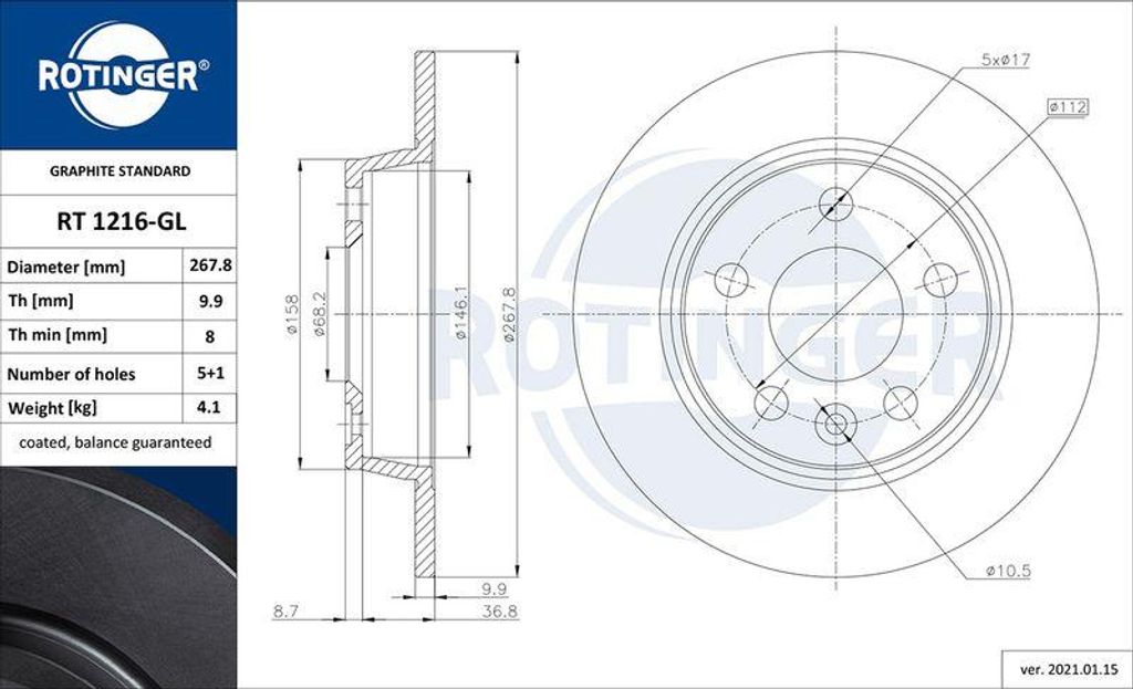 ROTINGER RT 1216-GL Bremsscheibe OE 7M0615601A kompatibel mit Sharan, Alhambra, Galaxy