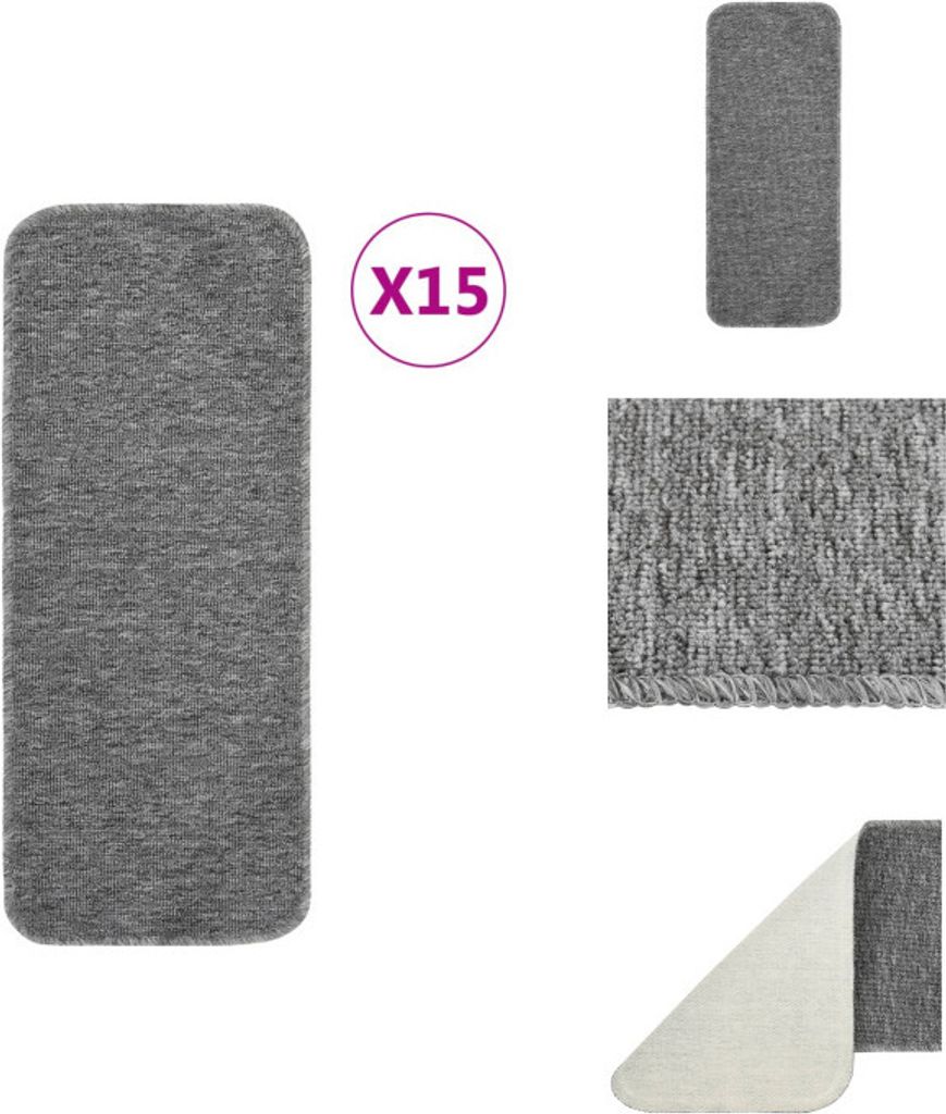 vidaXL Antirutsch Stufenmatten 15 Stk. 60x25 cm Grau Rechteckig - Stufenteppiche