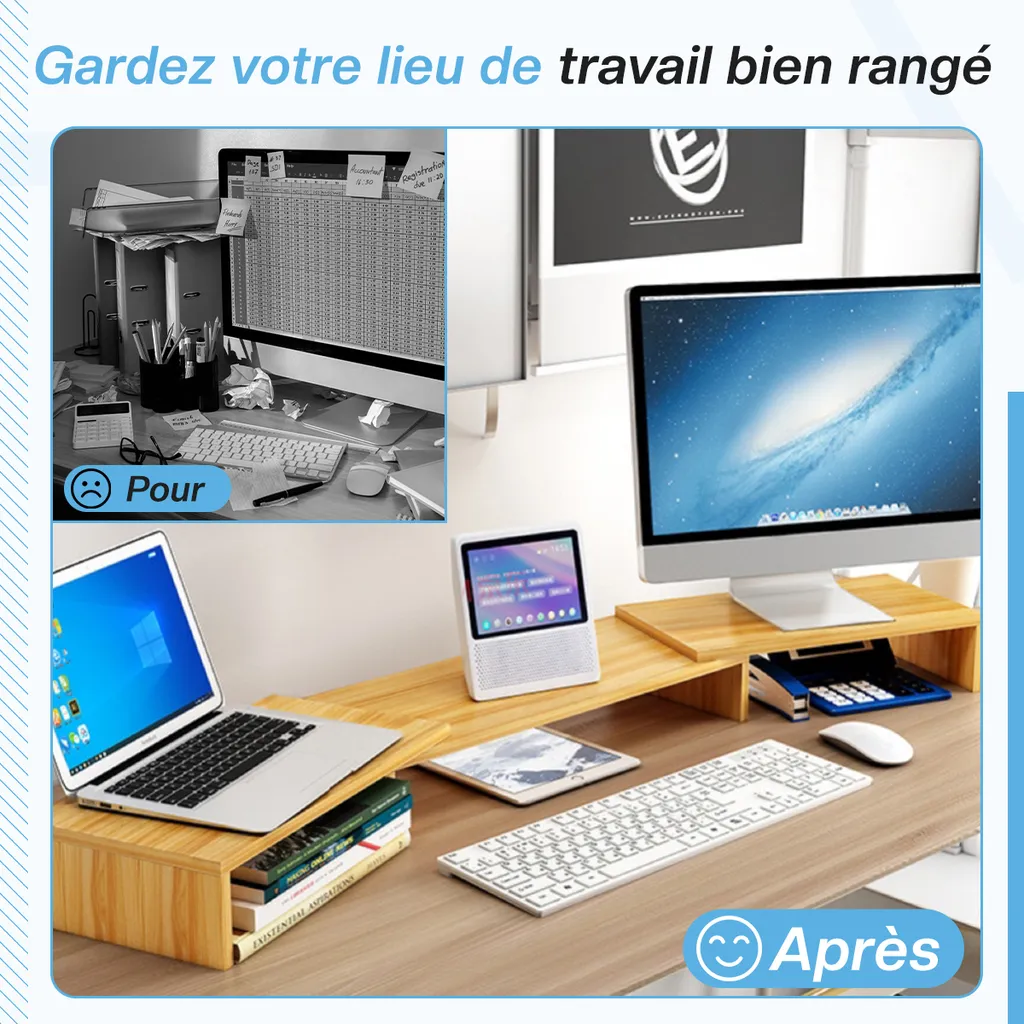 Surélévation d'Écran Support d'Ordinateur Portable et Double Moniteur - 4