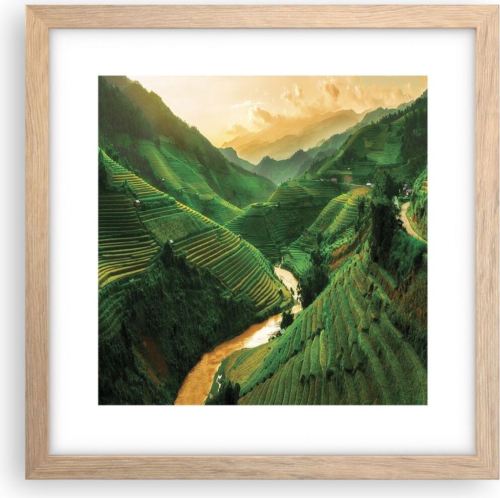 Gerahmtes Poster - Rahmen in heller Eiche - Klappe Reis Vietnam - 30x30 cm - Wand Bild - Wanddeko - Wandbilder - Wandposter - Bilderrahmen - Bilder...