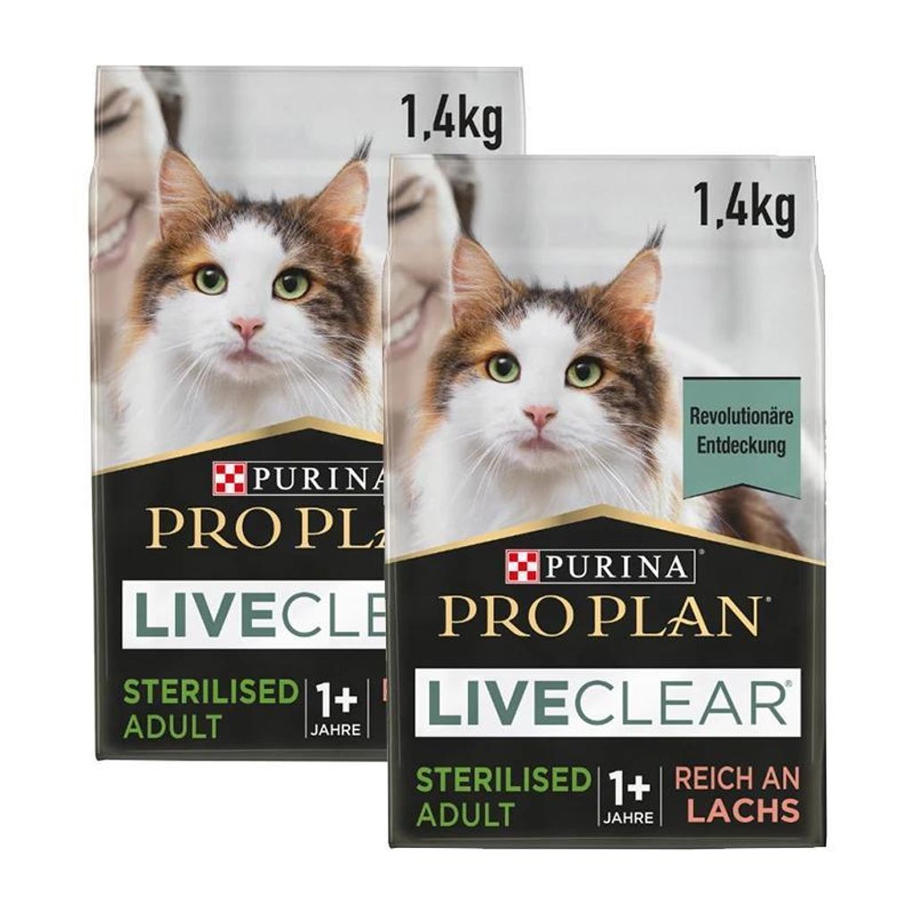 Purina Pro Plan | Liveclear | ausgewachsene Katze | sterilisiert | Reich an Lachs | Reduziert aktiv Allergene im Katzenhaar | Beutel | 2,8 kg