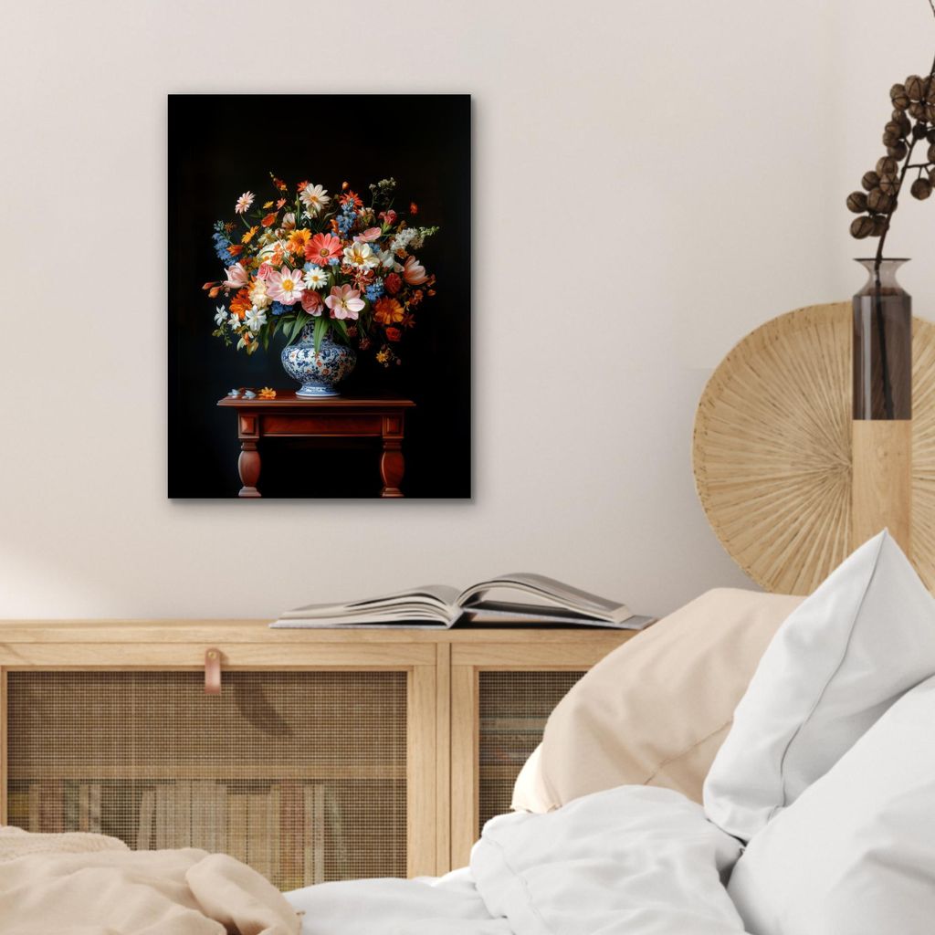 MuchoWow Wanddekoration Metall Metallbild Wandkunst 30x40 cm Blumenstrauß - Rosa - Vase MuchoWow Aluminium Gemälde - Bilder