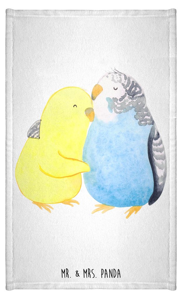 Mr. & Mrs. Panda Frotteetuch Wellensittich Liebe - Weiß - Geschenk, buntes Handtuch, Vertrauen, Kleines, Kuscheln, Mini-Handtuch, Verknallt, Gäst...