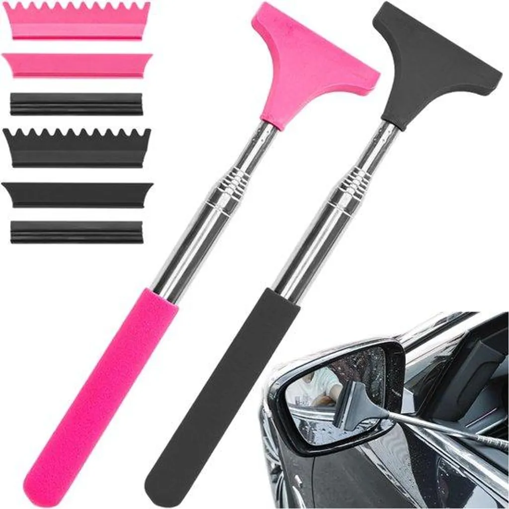 Essuie-glaces universels 100cm lot de 6 avec mini raclettes roses et noir