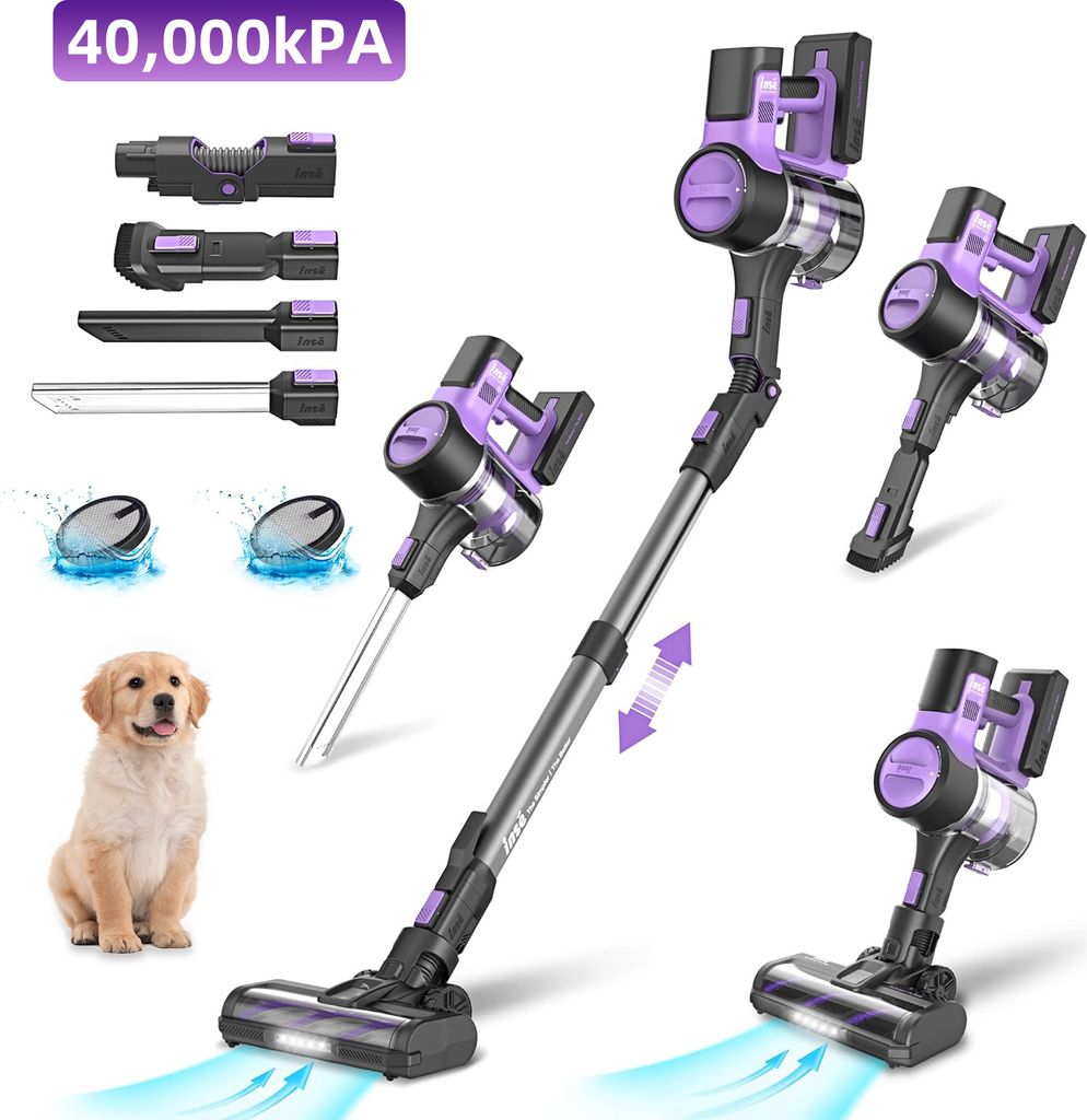Akku Staubsauger, 40000Pa Starke Saugkraft Handstaubsauger, HEPA Filter Staubsauger Beutellos, Laufzeit bis zu 80 Minuten, 3 Modi mit Memory-Funktion