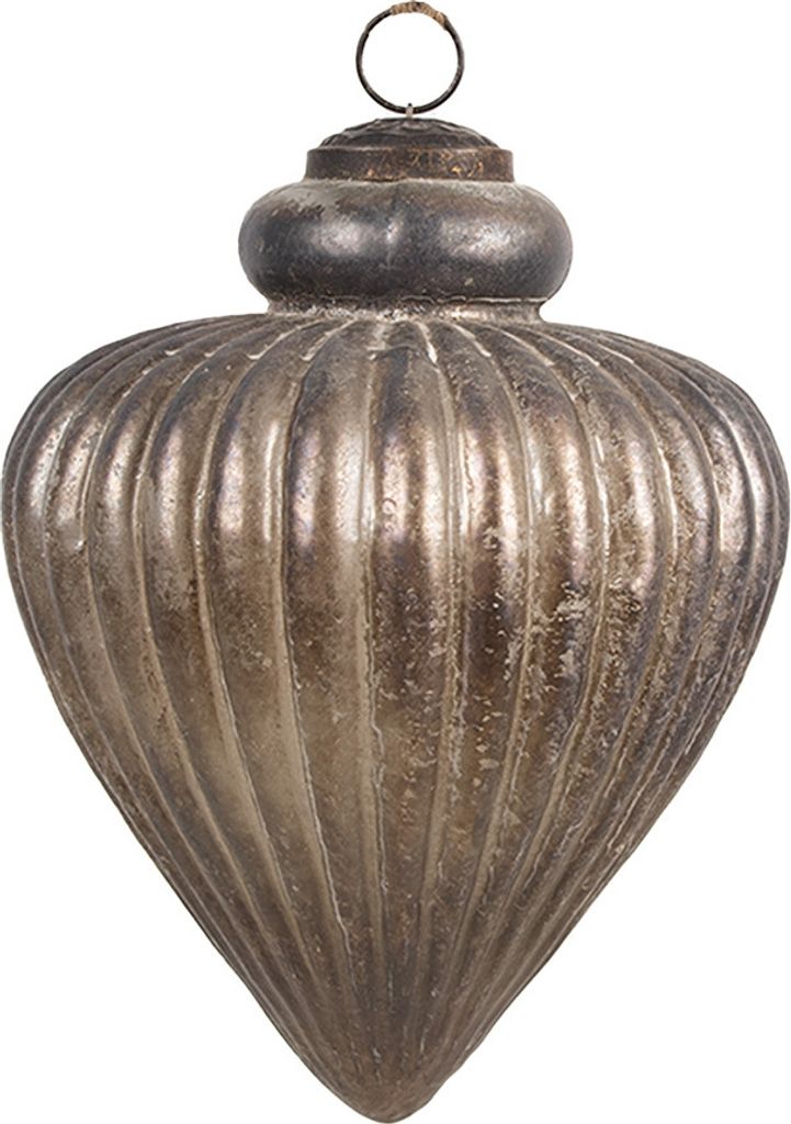 Clayre & Eef Weihnachtskugel Ø 16x18 cm Grau Braun Glas Produktbild 