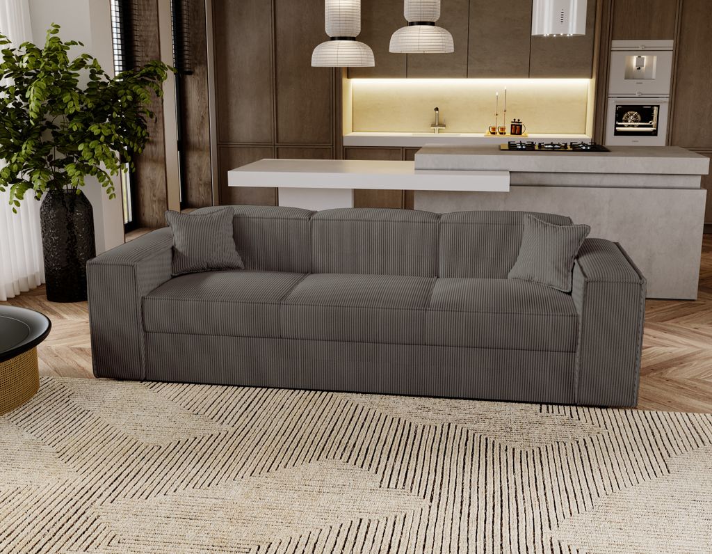 Besilio Möbel - Schlafsofa 250 cm Santorini - Modernes sofa, Klappsofa, Schlafcouch - Cordstoff - Braun & Poso 04