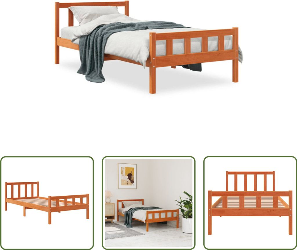 The Living Store Massivholzbett ohne Matratze Wachsbraun 75x190 cm Kiefernholz