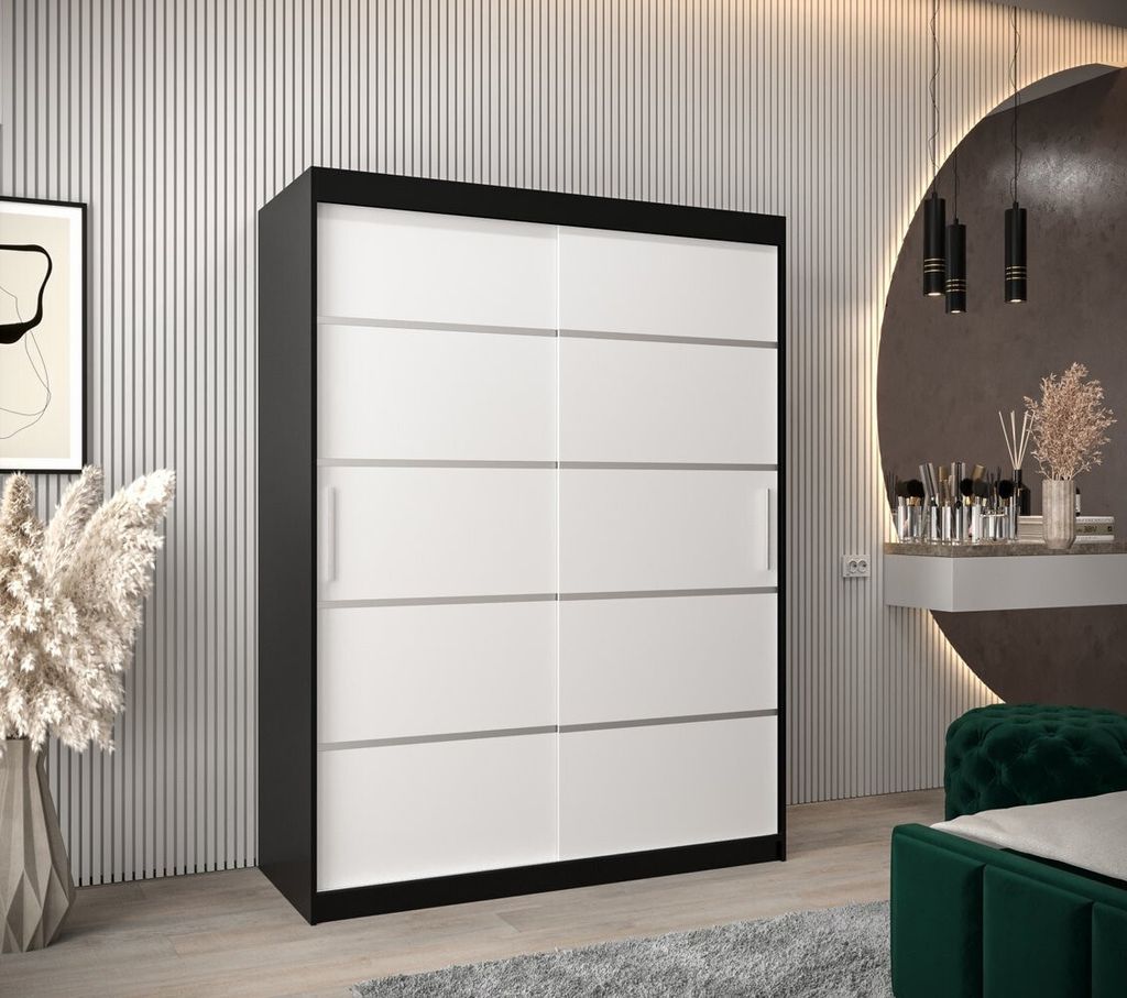 Kleiderschrank ENNI – Breite 150 cm, schwarz / weiß