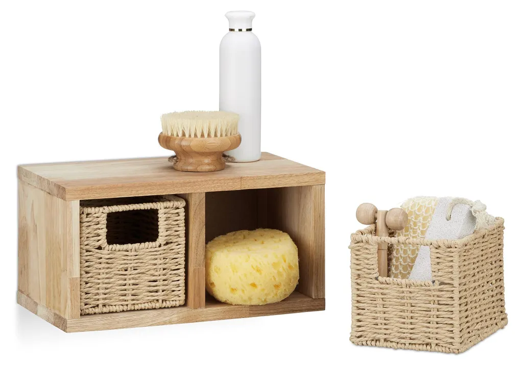 Étagère murale en noyer avec 2 paniers amovibles - Design Bois Naturel
