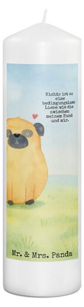 Mr. & Mrs. Panda Kerze Mops Design 29 x 8 cm XL - Weiß - Geschenk, Stumpenkerze, Liebe, Blockkerze, Wachskerze, Knuffig, Hund, Pure, Erinnerungsli...