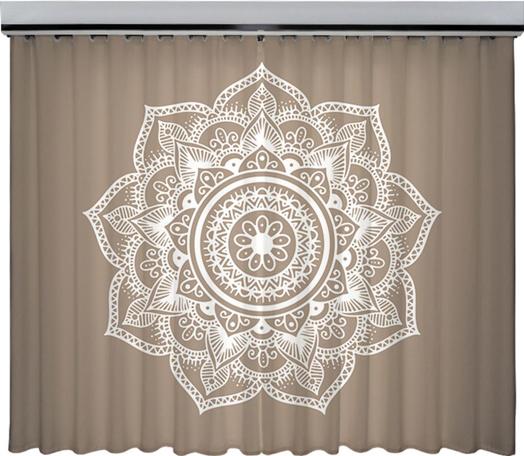 Premium Quality Datura Flower Pattern Perforated Curtains für Bedroom, Khaki Bohemian Style Vorhänge mit Ösen für Wohnzimmer, Größe: 220x150 ...