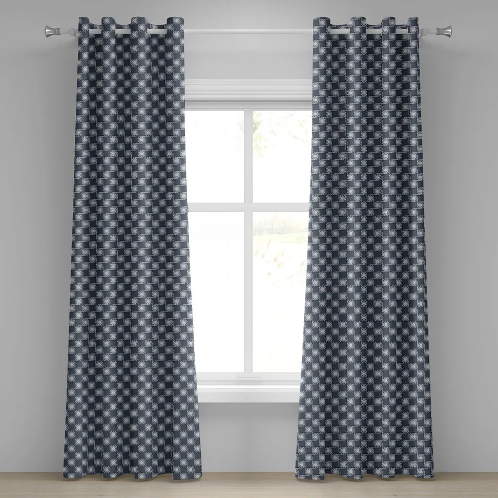 ABAKUHAUS Tenda giapponese con occhielli, motivi floreali dettagliati con linee ornamentali orientali, tende decorative a 2 pannelli, 280 cm x 175 cm, grigio antracite blu scuro