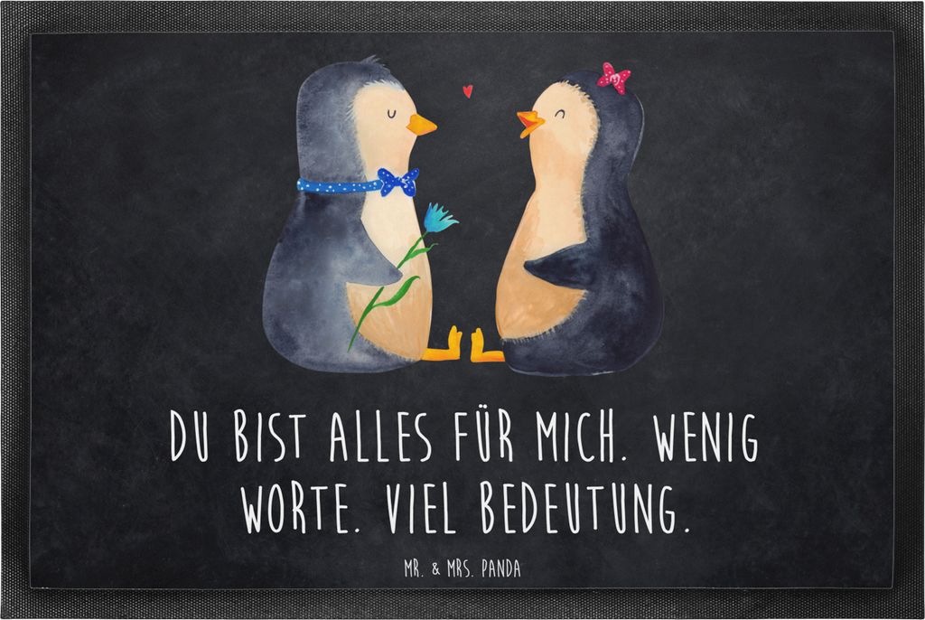 Mr. & Mrs. Panda fußmatte Pinguin Pärchen 60 x 90 cm - Kreidetafel - Geschenk, Hochzeitstag, Pinguine, Liebe, Hochzeit, Schmutzfangmatte, Schmutz...