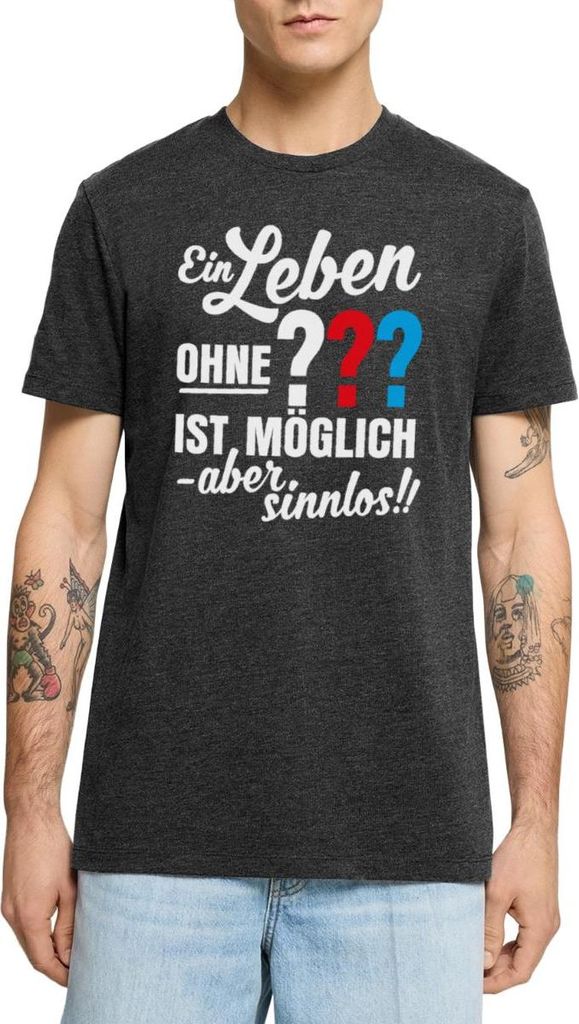 Spreadshirt Die Drei Fragezeichen Leben Ohne Ist Sinnlos Männer Premium T-Shirt, L, Anthrazit meliert