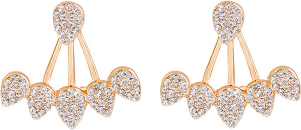 Frauen Chic Waterdrop Strass Vorne Hinten Ohr Jacke Piercing Ohrstecker-Golden