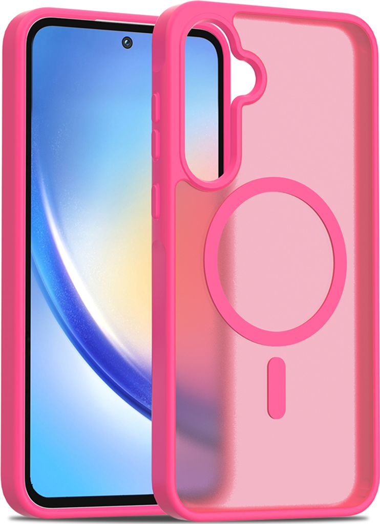 Magnetisch Hülle für Samsung Galaxy A35, Kompatibel mit MagSafe, Transluzente Matt Rückseite Stoßfeste Handyhülle Rosa