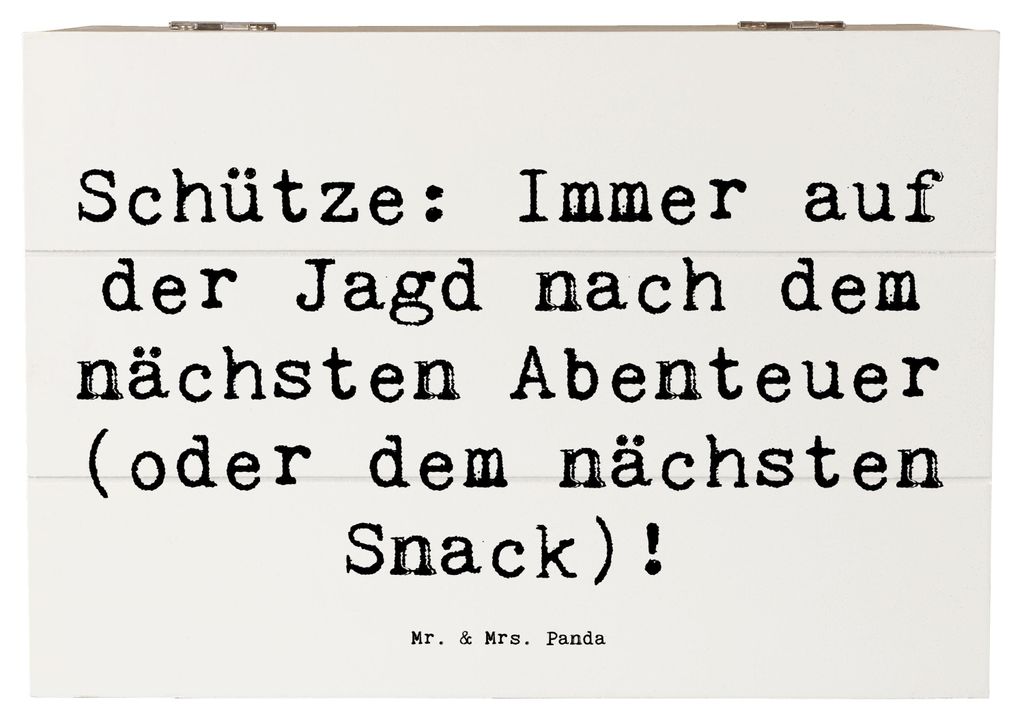 Mr. & Mrs. Panda Box Spruch Abenteuer Schütze 22 x 15 cm - Weiß - Geschenk, Neugierde, Tierkreiszeichen, Schatzkiste, Horoskop, fotobox, Kiste, A...