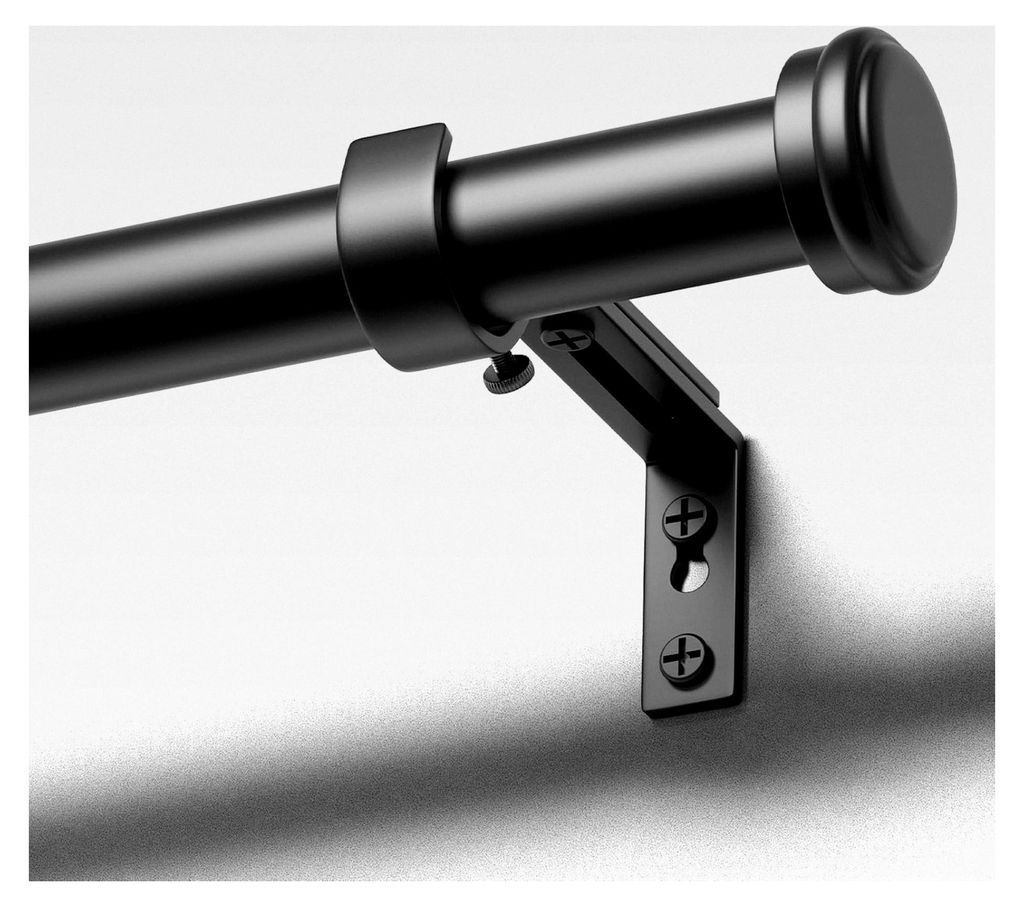 Gardinenstange Schwarz 80-183 cm, Ausziehbare Vorhangstange mit 25 mm Durchmesser, Halterung und einfachen Endkappen für Schlafzimmer und Wohnzimmer