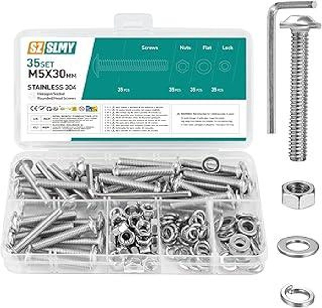 35 Set M5 Schrauben Set, Linsenkopfschrauben M5 x 30mm, Edelstahl Flanschschrauben Muttern Sets, Flachkopfschrauben mit Flansch, Vollgewinde Maschi...