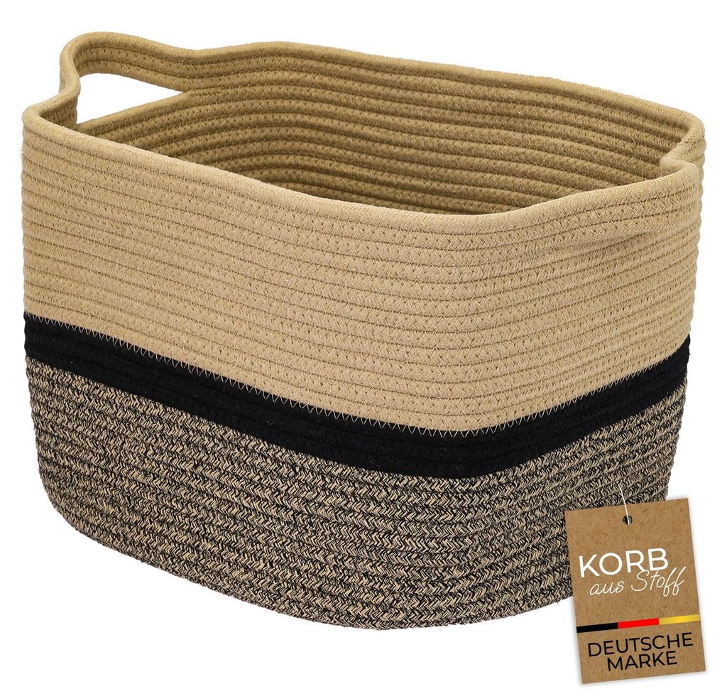 Aufbewahrungskorb mit verlängerten Griffen, HMF 39011-36CM-81, 36 x 30 x 25 cm, Schwarz-Honig KI-generiertes Bild