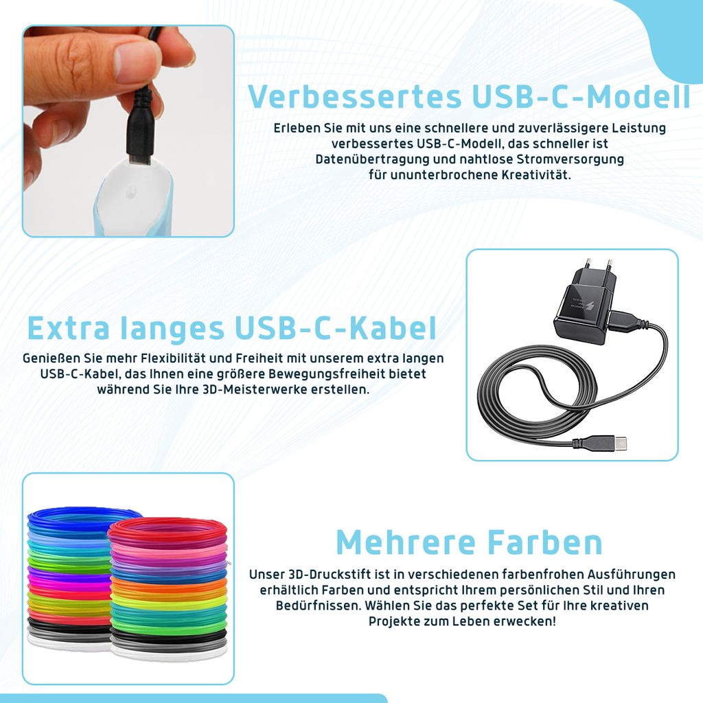 Fleau Kids 3D Stift Starter Pack Blau L - 36m Filament - 12 Produktbild 4